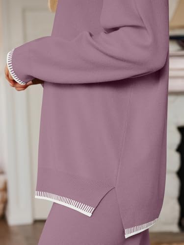 LILLUSORY Women's 2-Piece Fall Knit Sweater Lounge Set - Medium Dusty Mauve
