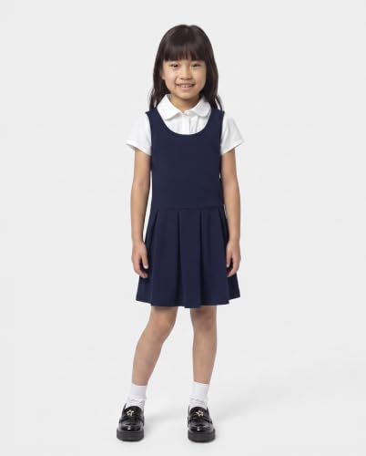 Children's Place Girls' Uniform Ponte Knit 2-in-1 Dress - 7-8 Years / Tidal Single
