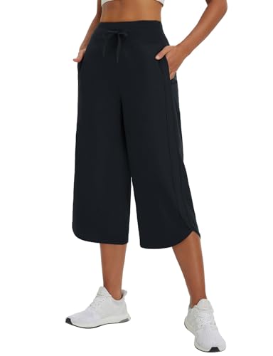 Baleaf Women's Wide Leg Capri Pants with Pockets - X-Large, Black, Hiking Style