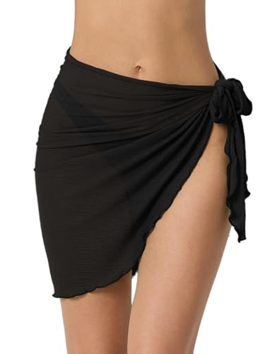 Tournesol Women's Black Medium Sarong Coverup Short Beach Skirt Sheer Wrap