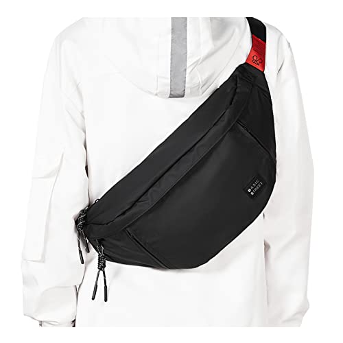 Large Crossbody Fanny Pack for Women Men with 5 Zipper Pockets - Black