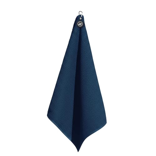 Dragon Tiger Magnetic Golf Towel Navy with Carabiner & Waffle Weave - 23.6 x 15.7 Inches