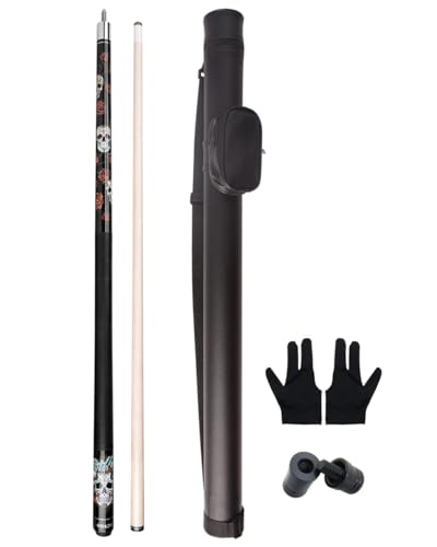 Pool Cue Stick 58" Canadian Maple with Skull Design and Case - 21oz