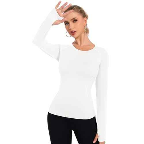 Loovoo Workout Tops for Women 1/2 Pack Long Sleeve Athletic Shirts with Thumb Holes Breathable Quick Dry Yoga T-Shirts