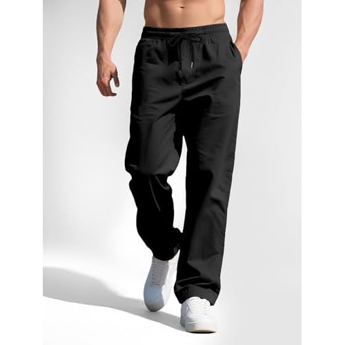 Comdecevis Mens Casual Pants Drawstring Elastic Waist Joggers Sweatpants with Pockets Straight Leg Cargo Pants