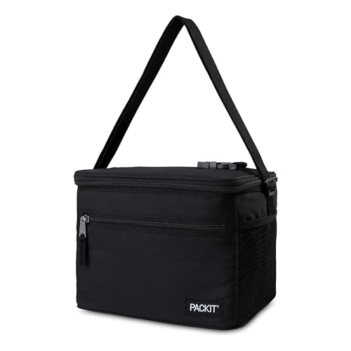 PackIt Freezable Essential Lunch Cooler Bag Black Medium - Reusable Insulated Bento Box