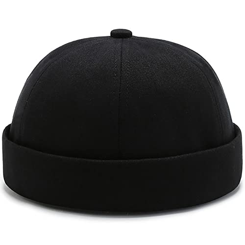 Black Cotton Brimless Docker Cap Adjustable Street Sailor Skullcap Beanie