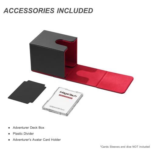 Mage Tech Adventurer Hero Modular Deck Box for MTG Commander - Black & Red - Includes Avatar Holder