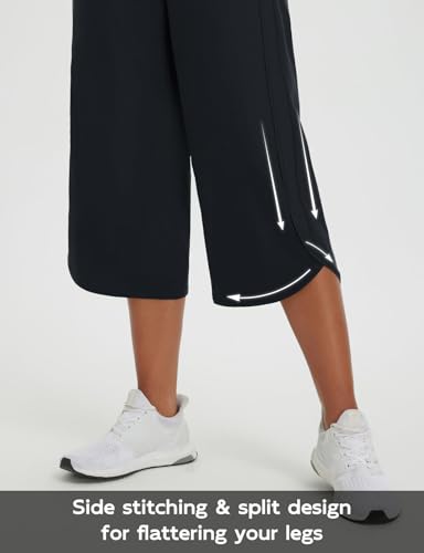 Baleaf Women's Wide Leg Capri Pants with Pockets - X-Large, Black, Hiking Style
