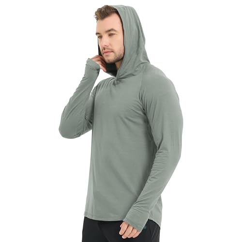 Men's Ultra Soft Bamboo Viscose Hoodie Shirt with Curved Hem - Regular Large Sage Slate