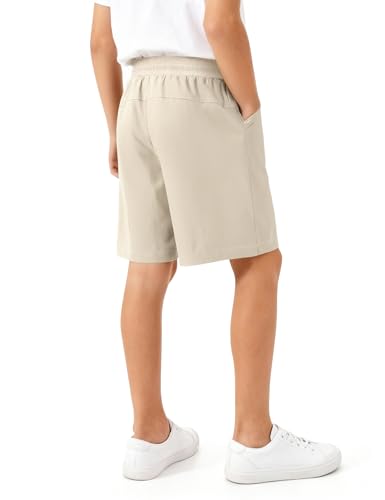 Youth Quick Dry Cargo Shorts with Pockets - Beige, 9-10 Years - Somaibo Boys Athletic Shorts