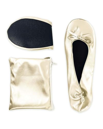 Foldable Ballet Flats for Women – Small / Champagne, Portable Travel Shoes with Carrying Pouch