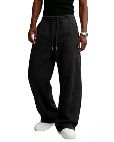 Men's Black Cotton Fleece Baggy Lounge Sweatpants Medium with Pockets