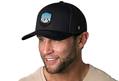 HAKA Mountains & Trees Hat | Outdoor Trucker Mesh Snapback Baseball Cap - Black