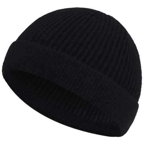 ROYBENS Short Fisherman Beanie for Men Women, Wool Warm Winter Hat, Swag Knit Cuff Soft Trawler Beanies Watch Cap Skull Caps