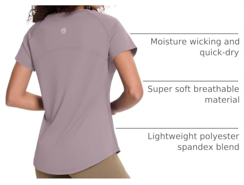 Loovoo Loose Fit Breathable Workout Top for Women - Purple Gray, XL