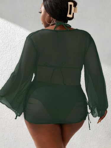 Plus Size Women's Halter Bikini Set X-Large Army Green 3 Piece Swimsuit Cover Up