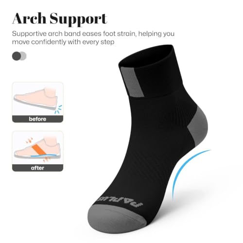 Ankle Compression Socks for Women 6 Pairs - Large X-Large, Black White Navy Running Socks with Arch Support