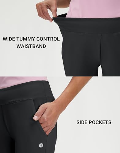 Women's Golf Pants with Pockets Flare High Waist Stretch Tall Bootcut Wide Leg Black Large
