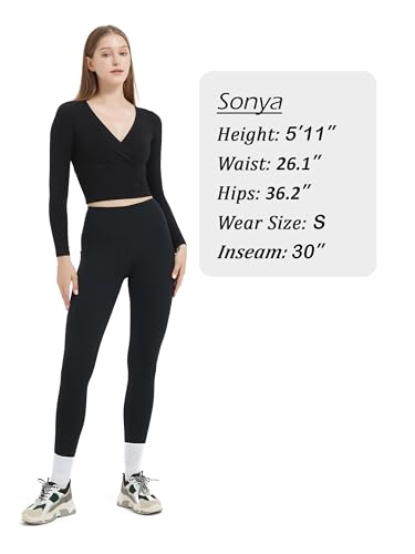 Tall Women's 34-Inch Inseam High Waist Yoga Leggings with Pockets - Black