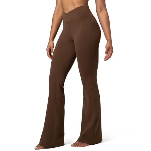 Colorfulkoala Women's Dreamlux Crossover Flare Leggings High Waisted Tummy Control Wide Leg Yoga Pants 29.5" / 31.5" Inseam