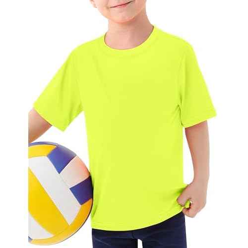 Boys Rash Guard Swim Shirt UPF 50+ Short Sleeve Athletic Shirts Quick Dry Fit Sun Shirt Neon Tees for Kids Girls Youth 2-16Y