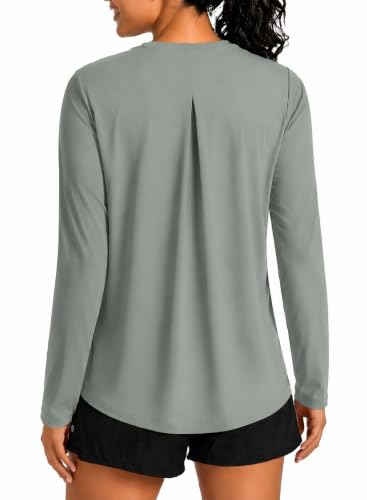 PINSPARK Women's Workout Tops UPF 50+ Loose Long Sleeve Athletic Shirt - Medium Sage Grey