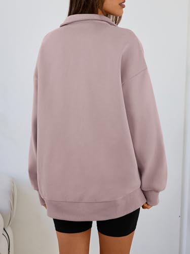 Medium Dark Pink Oversized Quarter Zip Fleece Sweatshirt for Women