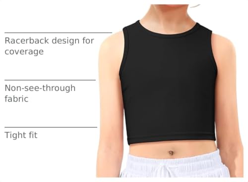 Girls Athletic Tank Top - Sleeveless Dance Crop Top for Kids, 6 Years, Black