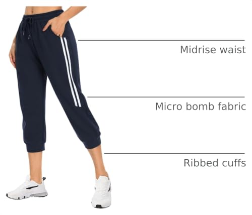 KaiDi Women's Navy Blue Capri Joggers with Pockets, Large