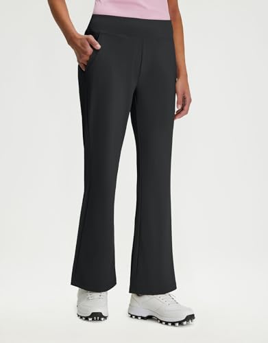 Women's Golf Pants with Pockets Flare High Waist Stretch Tall Bootcut Wide Leg Black Large