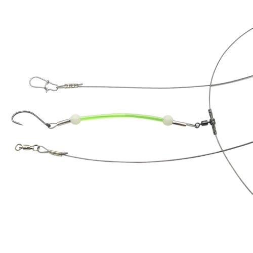 Saltwater Fishing Leaders Kit 16# 49-Strand Stainless Steel Cable Rig with Hooks & Beads - 2 Arm