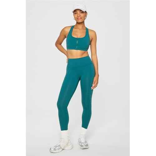 Fabletics Women's On-The-Go PowerHold High-Waisted Legging, Maximum Compression, Flattering, M/Regular | 27, Green Abyss