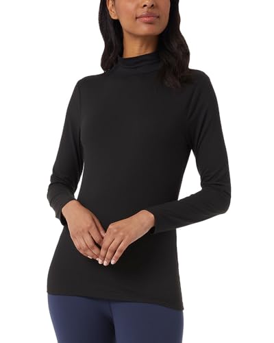 Women's Cozy Heat Base Layer Mock Neck Top Black Medium - Thermal Long Sleeve Shirt for Winter Layering