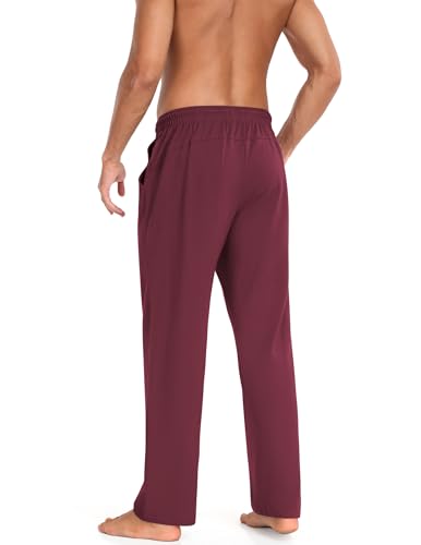 Men's Cotton Yoga Pants Casual Sweatpants Joggers with Pockets - Small, Dark Red