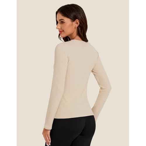 Tournesol Women's Micro Fleece Lined Thermal Tops Long Sleeve Crew Neck Underwear Top Warm Ribbed Undershirt Cold Weather