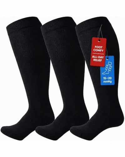 Plus Size Compression Socks for Women & Men Wide Calf 3X-Large Black 15-20 mmHg