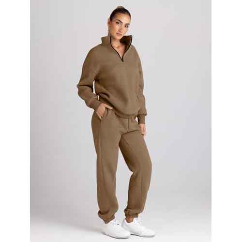 Trendy Queen Womens Sweatsuits 2 Piece Outfits Fall Lounge Sweat Sets Half Zip Sweatshirts with Baggy Sweatpants