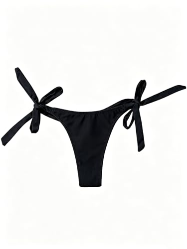 YELAIVP Women's Ruched Back Bikini Bottoms - Black XL, String Side Tie, High Cut Cheeky Swimwear