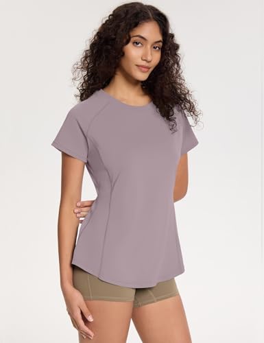 Loovoo Loose Fit Breathable Workout Top for Women - Purple Gray, XL