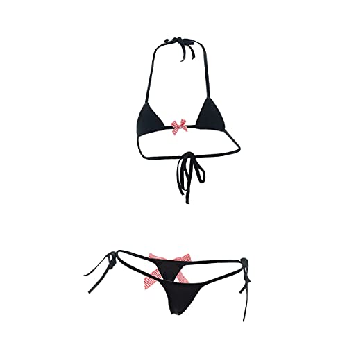 Women's Micro Tanning Bikini Set - Black Bowknot, One Size, Cute Anime Lingerie