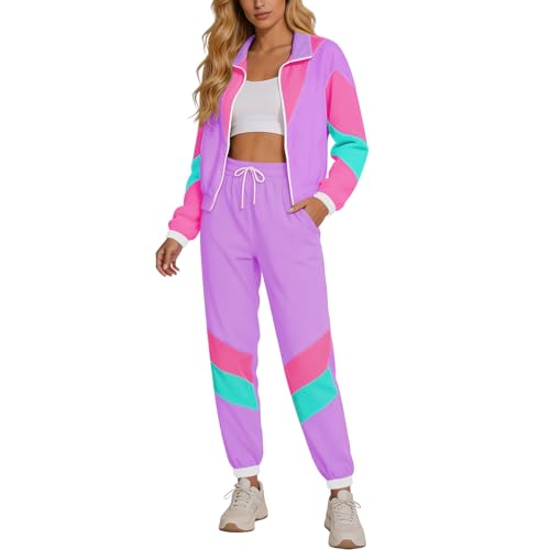 Women’s 80s Retro Track Suit Set Small Lavender Windbreaker & Sweatpants