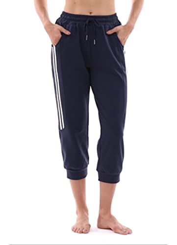 KaiDi Women's Navy Blue Capri Joggers with Pockets, Large