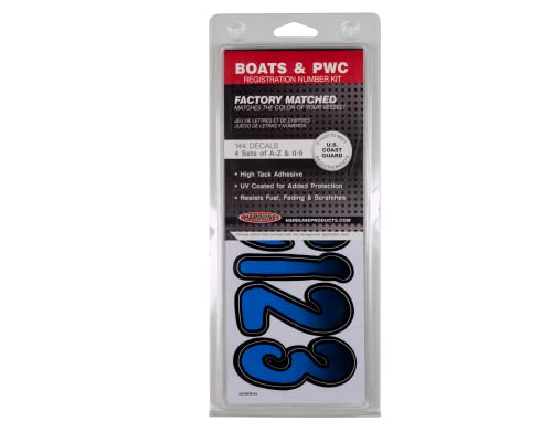 Marine Vinyl Boat Registration Numbers Kit - Blue-Black Gradient, 146 Pieces, USCG Compliant