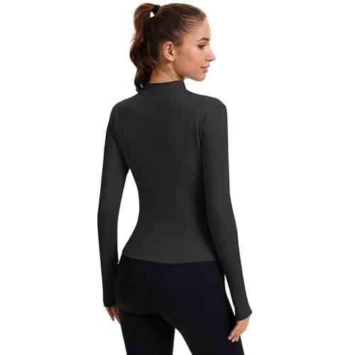 Rapbin Women's Full Zip Workout jackets Runing Slim Fit Athletic Tops With Thumb Holes