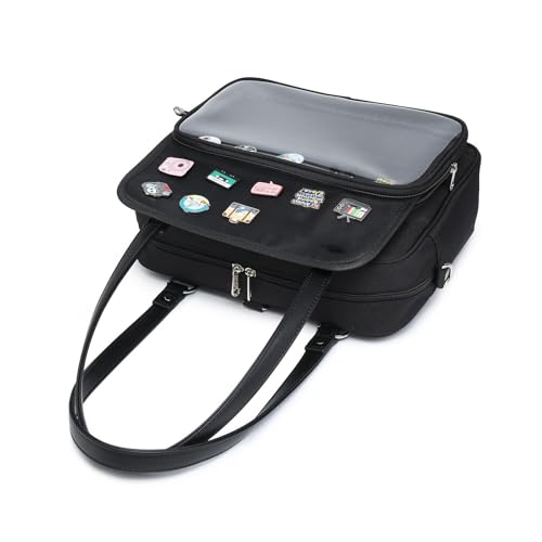 Oxford Ita Bag Crossbody Shoulder Bag Satchel with Pins - Black