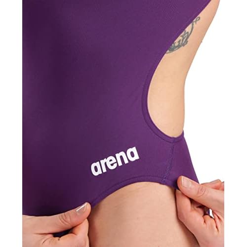 ARENA Women's Solid Team MaxLife Swimsuit Challenge Back One Piece Ladies Bathing Suit Competition Training Athletic Swimwear, Plum/White, US Size 34