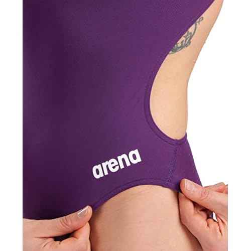ARENA Women's Solid Team MaxLife Swimsuit Challenge Back One Piece Ladies Bathing Suit Competition Training Athletic Swimwear, Plum/White, US Size 26