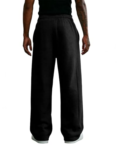 Men's Black Cotton Fleece Baggy Lounge Sweatpants Medium with Pockets