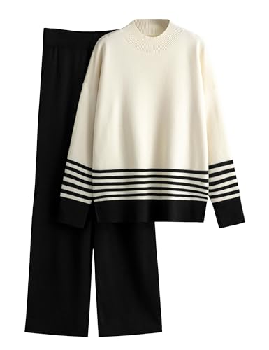 Tanming Women's Striped 2-Piece Sweater Lounge Set - Medium Black
